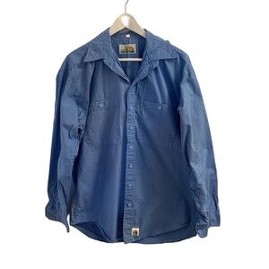 Le Frog Men's Blue Striped Button Up Shirt Size Medium Cotton